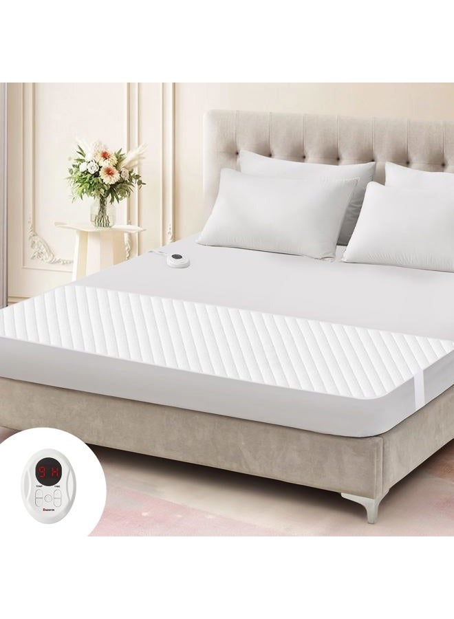 Bwarm Waterproof Heated Mattress Pad, ETL Certified Bed Warmer with 9 Heat Settings, 1-12 Hours Auto Off Deep Pocket, Machine Washable, White Foot Queen - Image 1