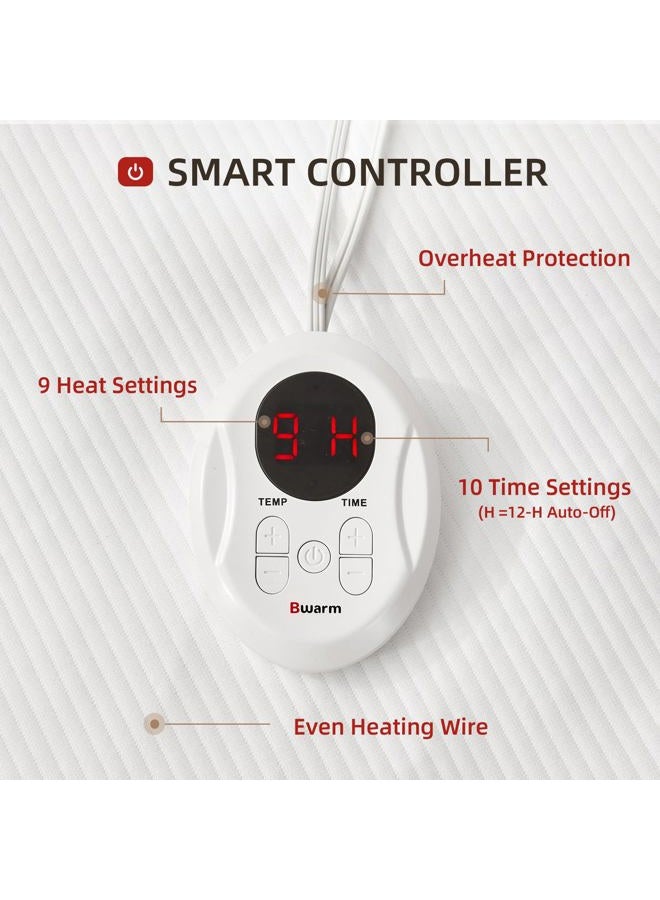 Bwarm Waterproof Heated Mattress Pad, ETL Certified Bed Warmer with 9 Heat Settings, 1-12 Hours Auto Off Deep Pocket, Machine Washable, White Foot Queen - Image 2