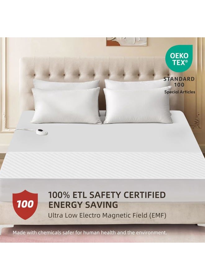 Bwarm Waterproof Heated Mattress Pad, ETL Certified Bed Warmer with 9 Heat Settings, 1-12 Hours Auto Off Deep Pocket, Machine Washable, White Foot Queen - Image 5