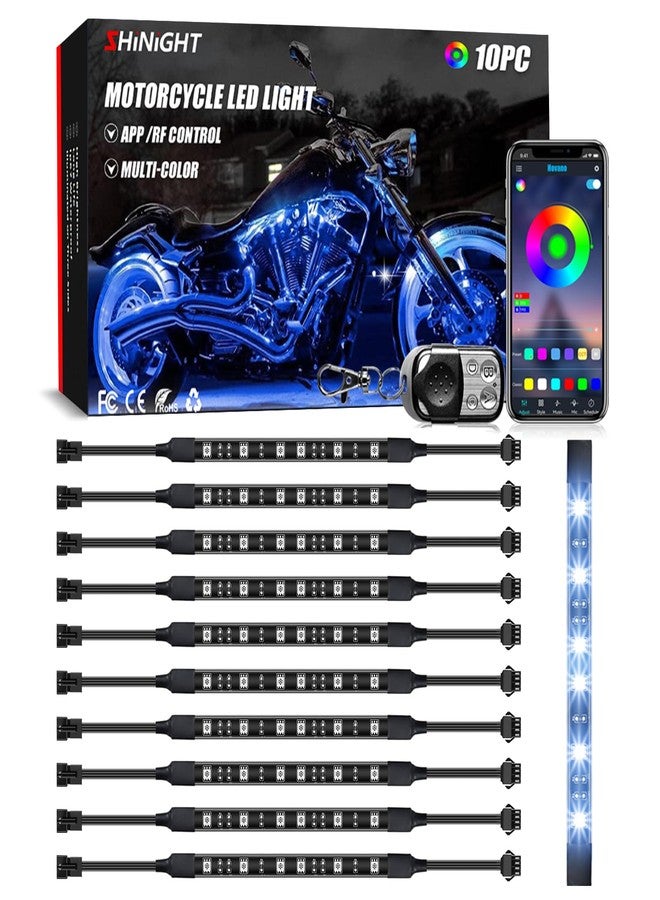 SHINIGHT 10 Pcs Motorcycle LED Light Kits, App Control Multicolor Waterproof Motorcycle LED Strip Lights with RF Remote, Music Sync & Multiple Scene Modes RGB LED Lights for Motorcycles, black - Image 1