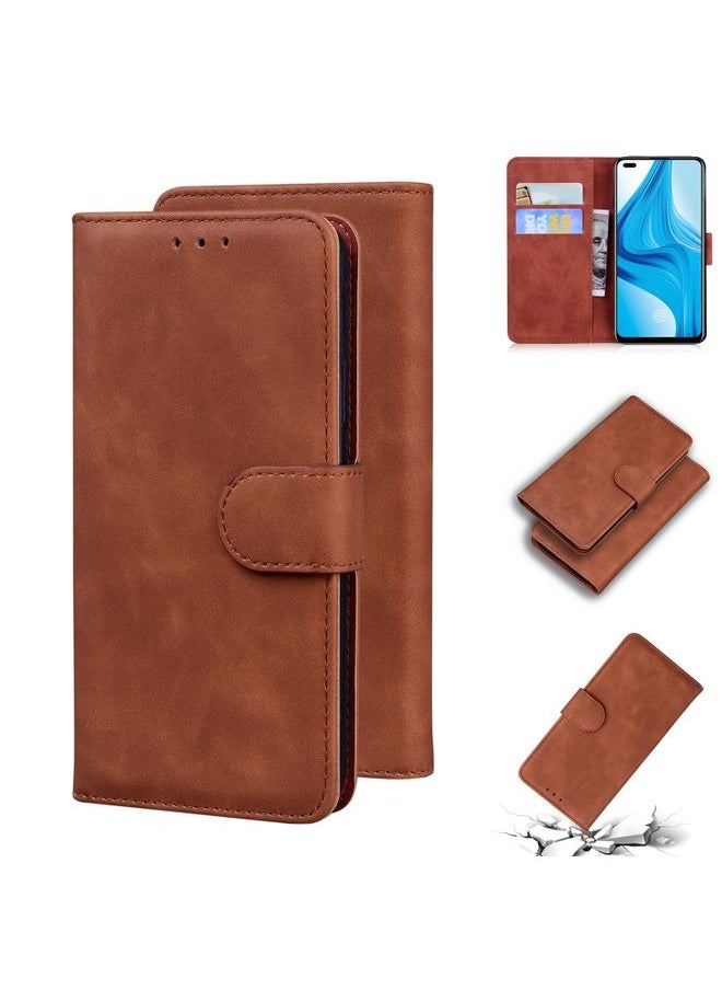 HuHa Case Cover For OPPO Reno4 Lite/F17 Pro/A93/Reno4 F Skin Feel Pure Color Flip Leather Phone Case Brown 