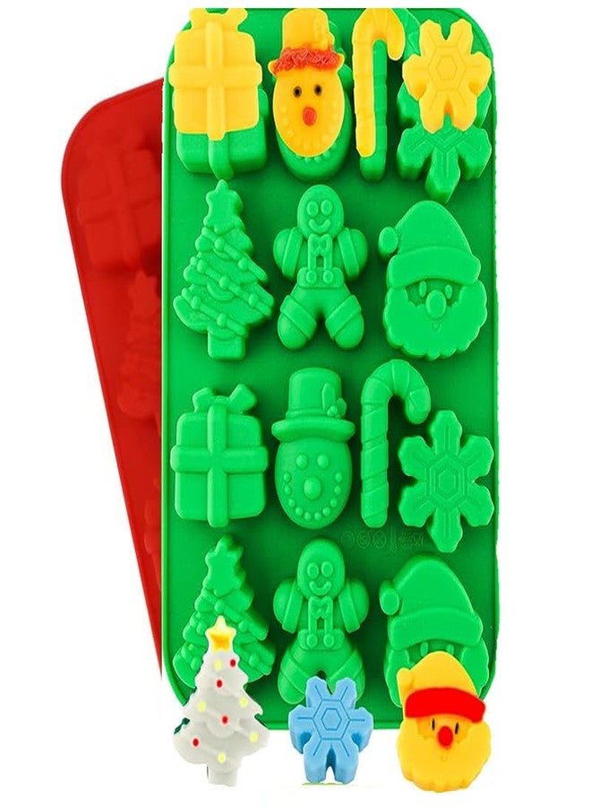 Bamutu Christmas Theme Silicone Mold 2PCS-14Cavitives Gingerbread Man Candy Cane Snowman Christmas Tree Snowflake Santa Clause Presents Chocolate Silicone Molds for Candy Soap Jelly Ice Cube Tray - Image 1