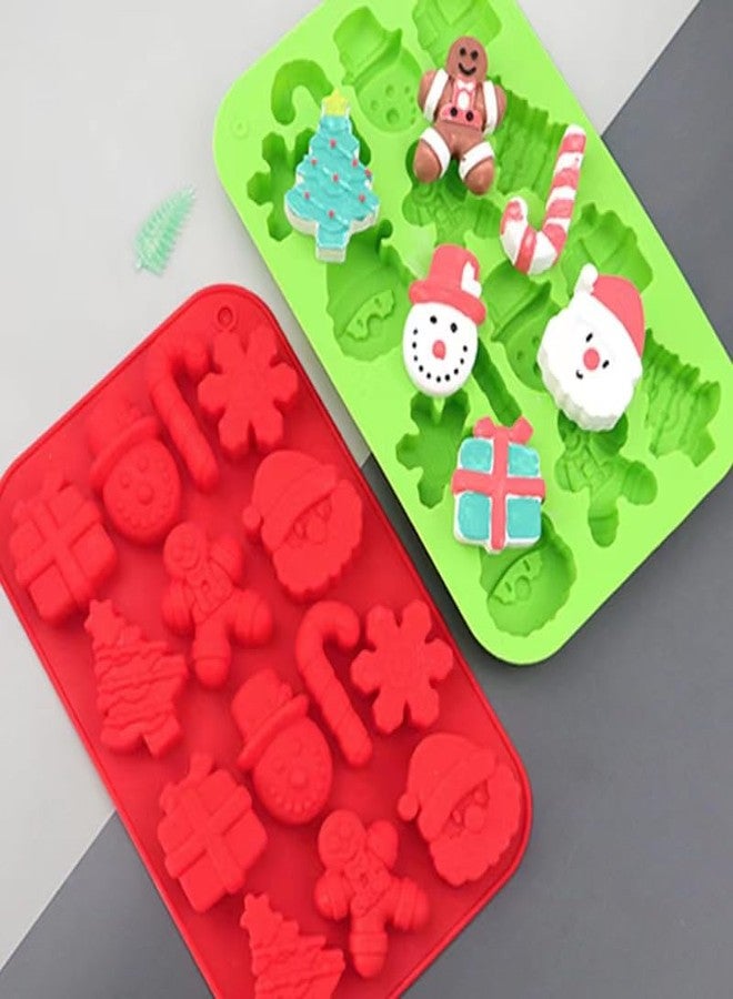 Bamutu Christmas Theme Silicone Mold 2PCS-14Cavitives Gingerbread Man Candy Cane Snowman Christmas Tree Snowflake Santa Clause Presents Chocolate Silicone Molds for Candy Soap Jelly Ice Cube Tray - Image 4