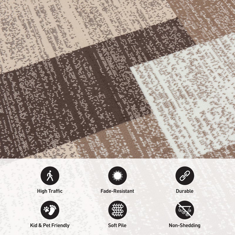 Rugshop Modern Geometric Distressed Boxes Area Rug, Fade-Resistant Carpet for Living Room, Bedroom, or Home Office, Brown, 5' x 7' - Image 5