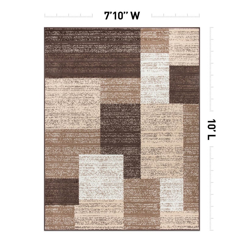Rugshop Modern Geometric Distressed Boxes Area Rug, Fade-Resistant Carpet for Living Room, Bedroom, or Home Office, Brown, 5' x 7' - Image 3