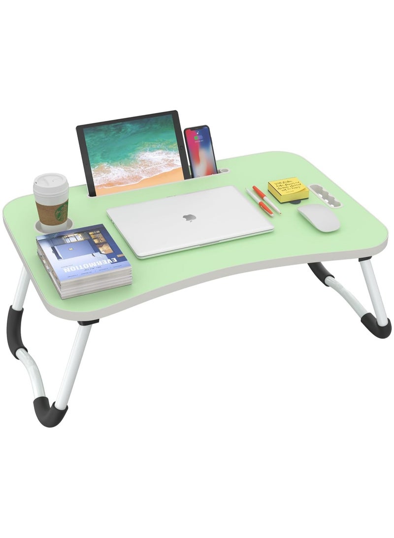 BJM Portable Folding Laptop Desk for Bed，With iPad and Cup Holder Adjustable Lap Tray Notebook Stand， Foldable Non-Slip Legs Reading Table Tray for working，studying，camping - Image 1