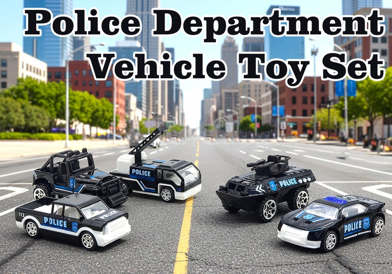 VGRASSP 1:64 Scale Mini Die Cast Alloy Metal Police Department Vehicle Toy Set for Kids - Free Wheels Pretend Play Emergency Patrol Rescue Toy Cars for Boys and Girls - Set of 5 - Image 3