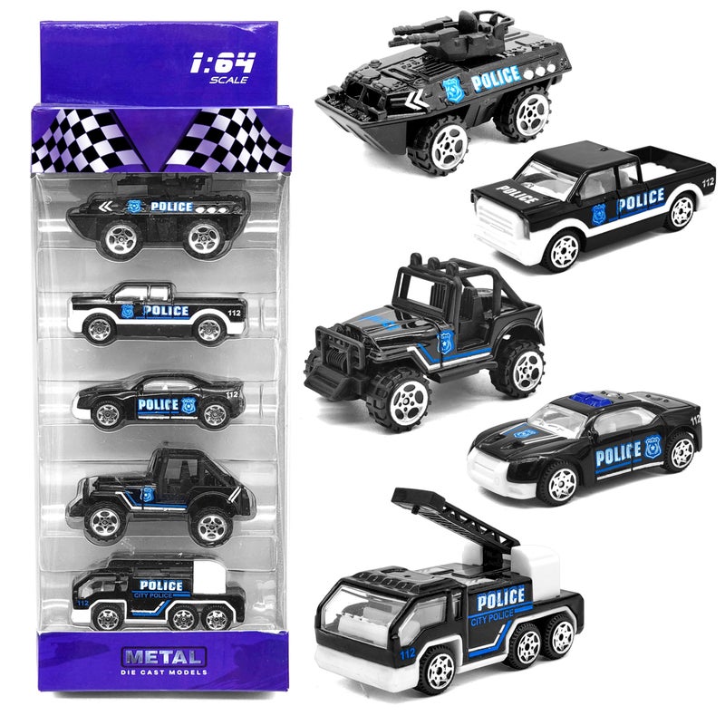 VGRASSP 1:64 Scale Mini Die Cast Alloy Metal Police Department Vehicle Toy Set for Kids - Free Wheels Pretend Play Emergency Patrol Rescue Toy Cars for Boys and Girls - Set of 5 - Image 4