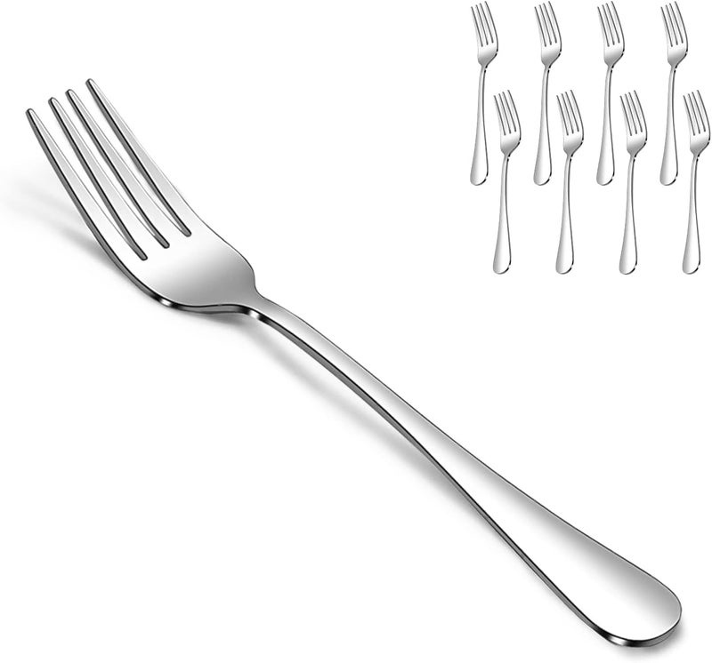 SANTUO Dessert Forks Set - 8-piece Stainless Steel Salad Forks Cream Fork Flatware Set Reusable for Household Use or Camping - Silver 6.7 Inches - Image 1