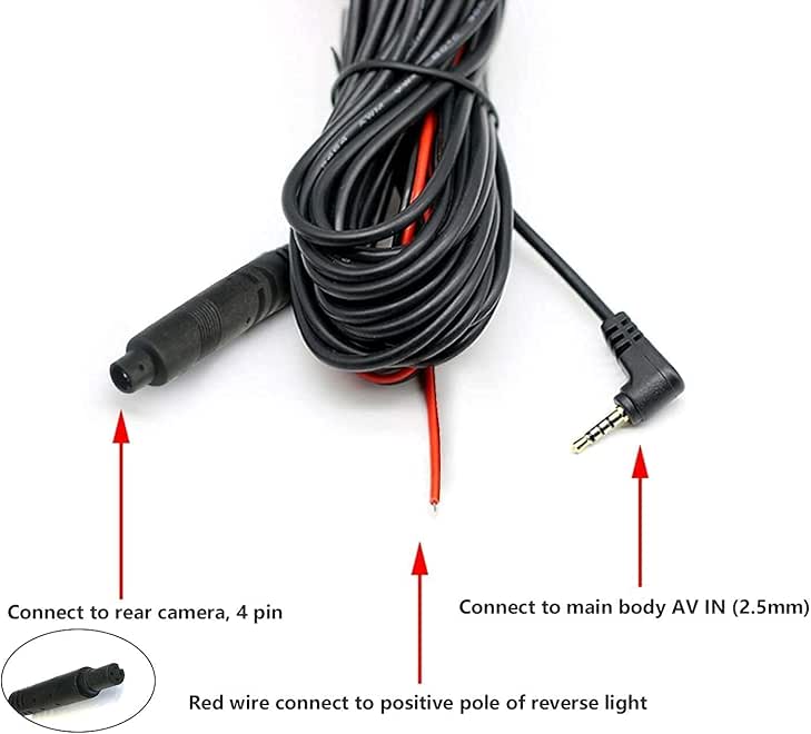 WOLFBOX 33Feet Rear Camera Longer Replacement Cable for G840S/ G930 / G840H / G850 / G850PRO / i07/ i17 / G900PRO Version with 2.5mm Jack (4-Pin) - Image 2