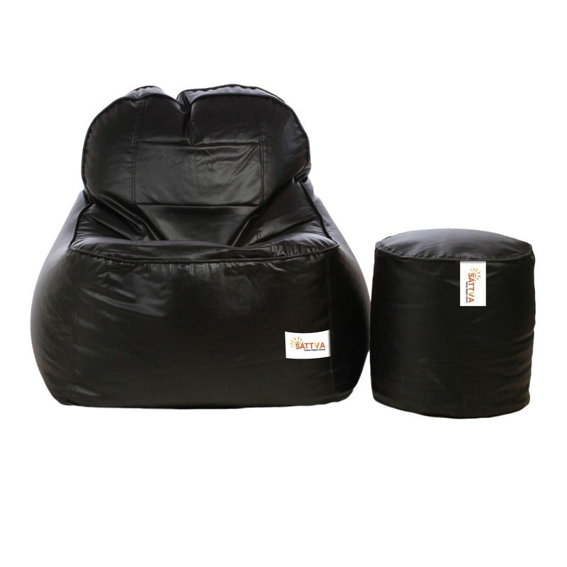 SATTVA Classy.Elegant.Stylish Sattva Combo Rester Bean Bag Cover and Round Footstool Cover Without Beans Black  - Image 5