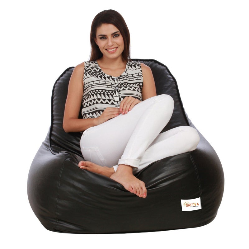 SATTVA Classy.Elegant.Stylish Sattva Combo Rester Bean Bag Cover and Round Footstool Cover Without Beans Black  - Image 3
