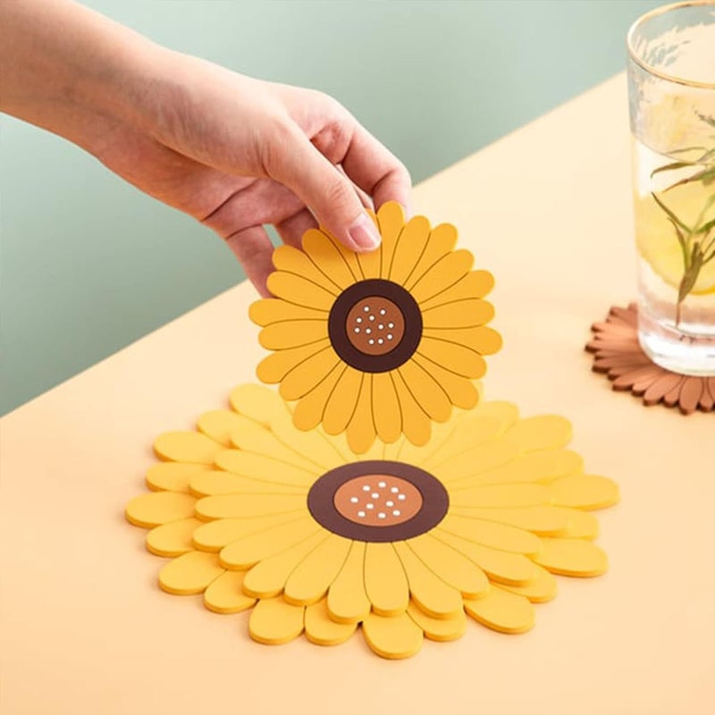 klarako Sunflower Heat Insulation Pad - [2022 New] PVC Sunflower Hot Pot Holder - Multi-Use Waterproof Sunflowers Trivet Pot Holder - Cooking Baking Table Mat Decor for Table and Countertop (M, White) - Image 3