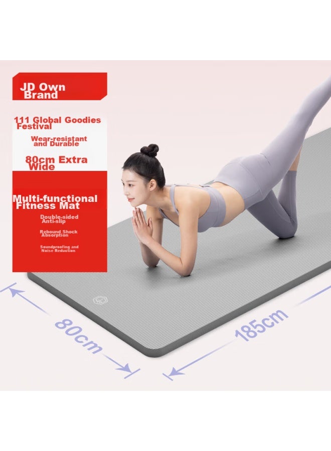 JD.com Jd Jingzao Yoga Mat For Men And Women, Fitness Mat For Children, Dance Mat, Thickened 185*80cm Floor Mat For Home Use, 10mm Sandstone Gray - Image 1