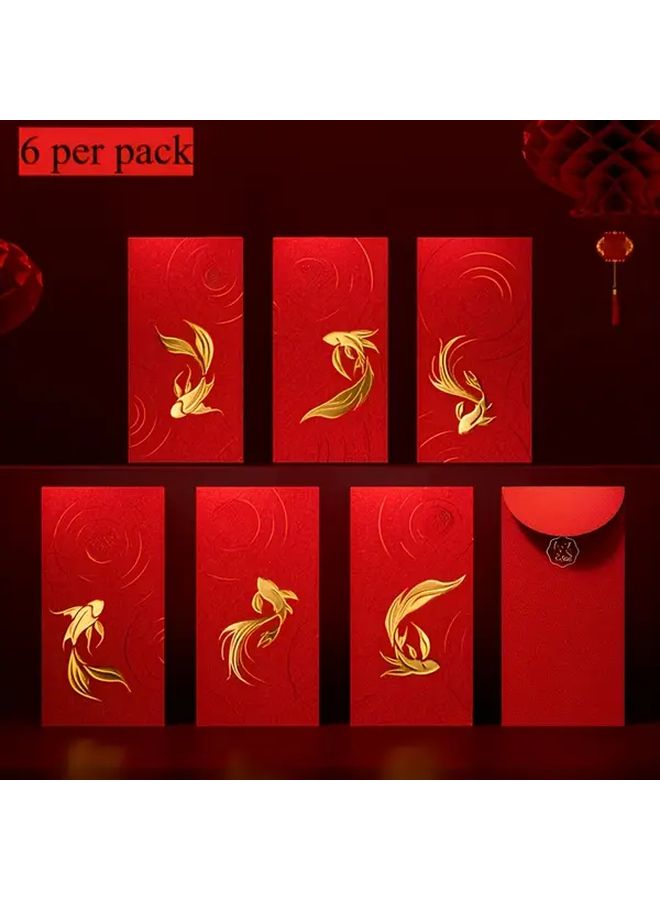 2025 كيس النقود الأحمر لعيد الربيع بأسلوب كوي السمك الذهبي مع نقش رويي التقليدي على ورق الذهب - Image 2