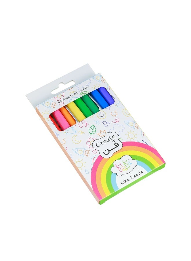 Kika Reads 8-Colored Felt Tip Pen Set — Bright, Smooth Writing Markers for Kids & Creative Art - Image 1
