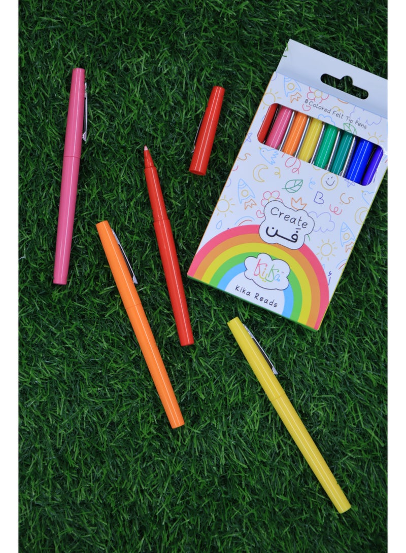 Kika Reads 8-Colored Felt Tip Pen Set — Bright, Smooth Writing Markers for Kids & Creative Art - Image 2