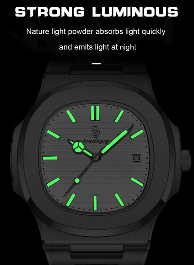 POEDAGAR ساعات للرجال ساعة كوارتز من الفولاذ المقاوم للصدأ مقاومة للماء ساعة تناظرية - Image 3