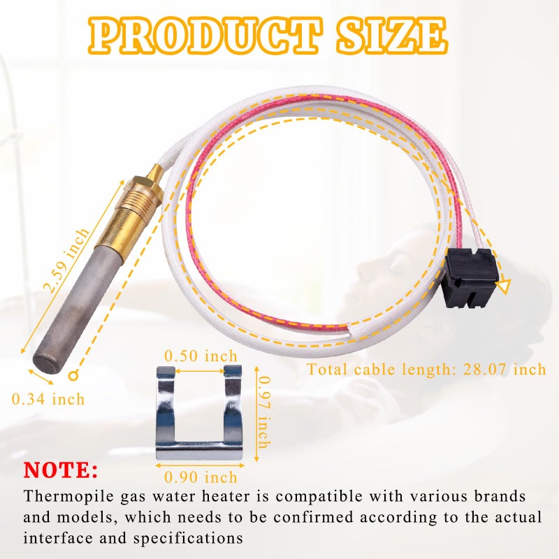 XDDPRO 750mv Thermopile Senor Assembly Replacement Fit for Rheem Ruud Richmond Water Heaters Pilot Burner Gas Water Heater Thermocouple Sensor Type Replace SP20824 SP20754 SP21058 SP20800 SP21096 SP20739 - Image 2