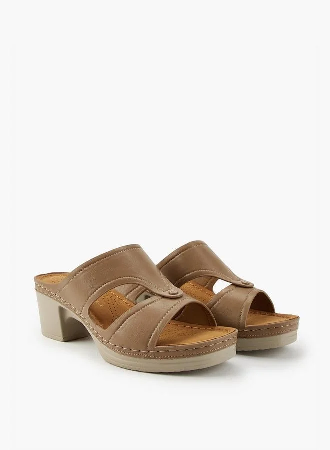 Flora Bella By Shoexpress BEIGE Flora Bella Solid Slip-On Sandals With Block Heels for Women | Best Price UAE
