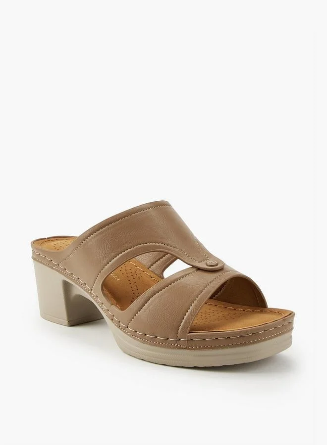 Flora Bella By Shoexpress BEIGE Flora Bella Solid Slip-On Sandals With Block Heels for Women | Best Price UAE