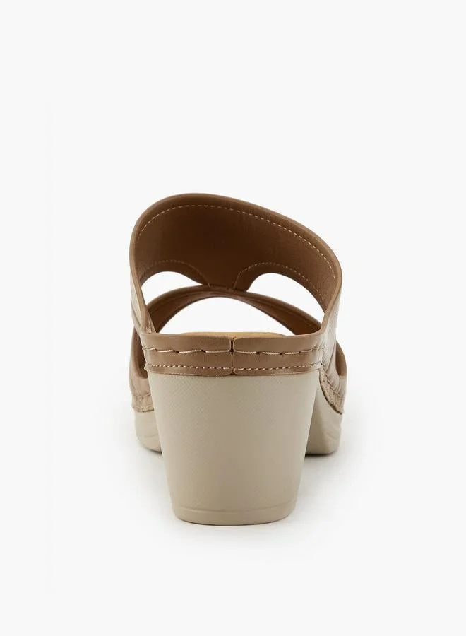 Flora Bella By Shoexpress BEIGE Flora Bella Solid Slip-On Sandals With Block Heels for Women | Best Price UAE