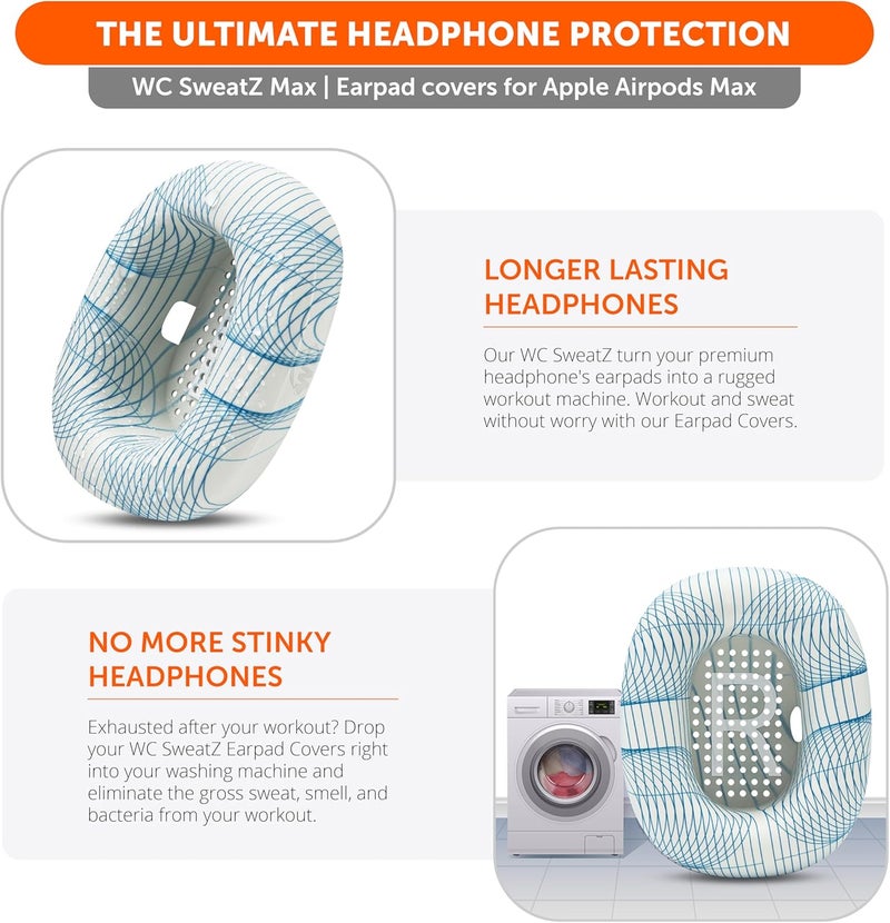 WC SweatZ Max - Patented Protective Ear Pads for Airpods Max Made by Wicked Cushions | Sweatproof and Easily Washable | Full Ear Pads Against Sweat | Ivory Tide - Image 3