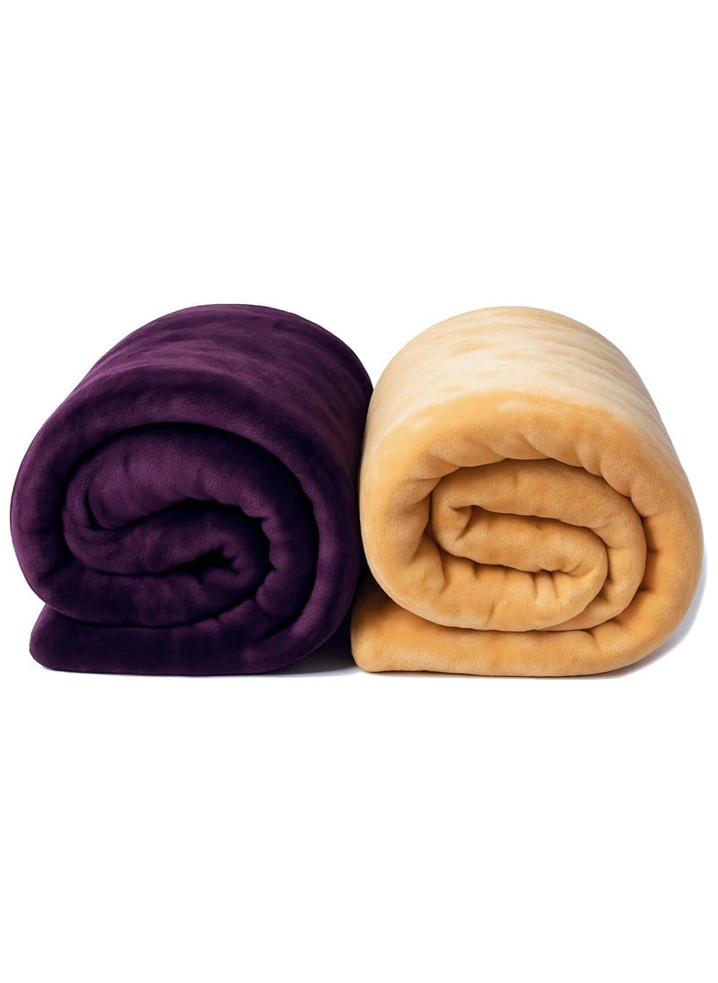 فابينني بطانية سرير فردية من قطعتين، مصنوعة من صوف الألياف الدقيقة، بوزن 280 جرام لكل متر مربع، ناعمة للغاية وناعمة كالحرير، مقاس 150 × 200 سم، لون بيج/أرجواني - Image 1