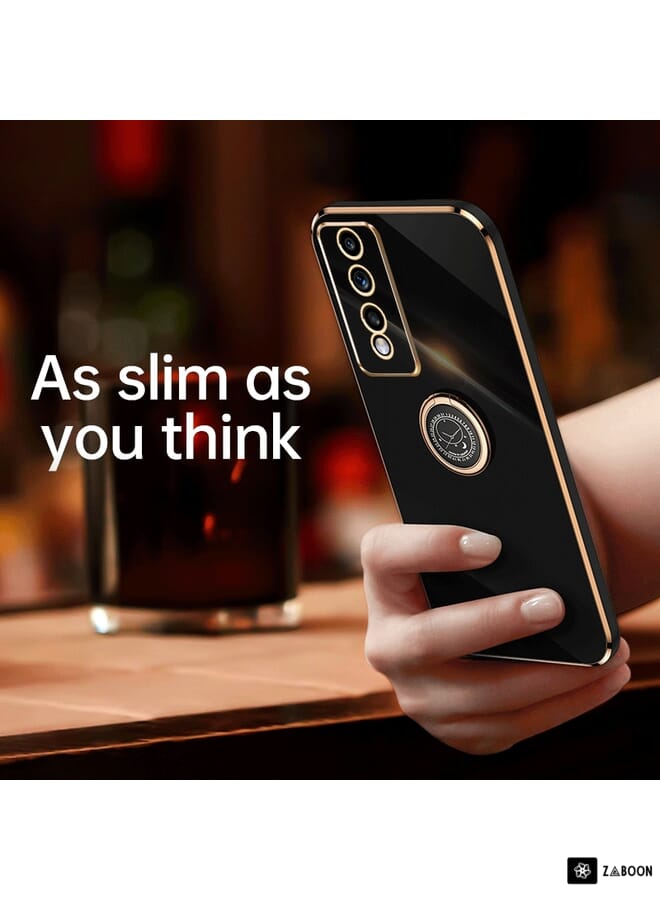 Green Tiger For Honor 80 GT 5G XINLI Straight Edge 6D Electroplate TPU Phone Case with Ring Holder(Black) - Image 2