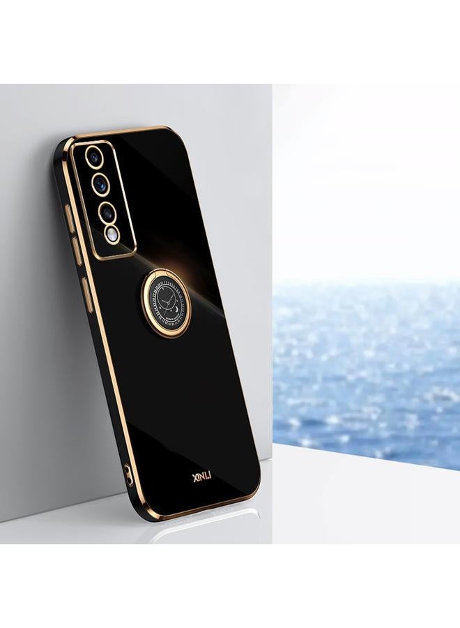 Green Tiger For Honor 80 GT 5G XINLI Straight Edge 6D Electroplate TPU Phone Case with Ring Holder(Black) - Image 1