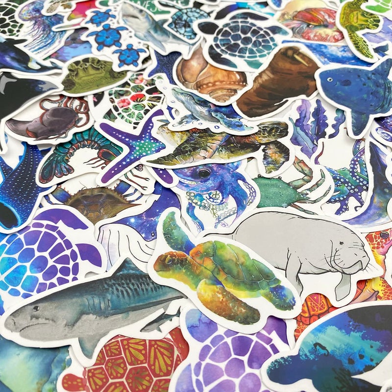 Aowplc 100 Pcs Ocean Animal Stickers, Waterproof Vinyl Sea Life Sticker Pack - Image 2