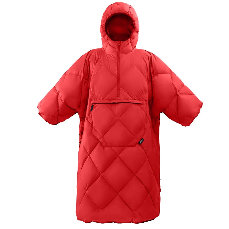 ATEPA Wearable Sleeping Bag, Recycled Camping Wearable Down Blanket Poncho, Ultralight Warm Water Repellent Cold Weather Winter Poncho Coat Suit for Outdoor Sports Stadium Men Women, Red - Image 1