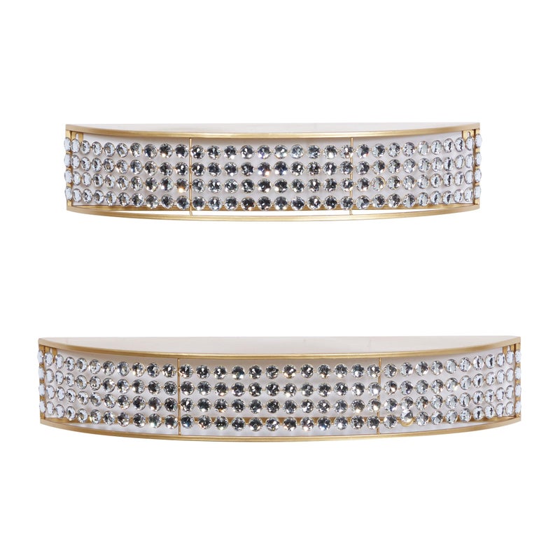 Deco 79 Metal Wall Shelf HalfMoon with Crystal Embellishments Set of 2 5 5H Gold
