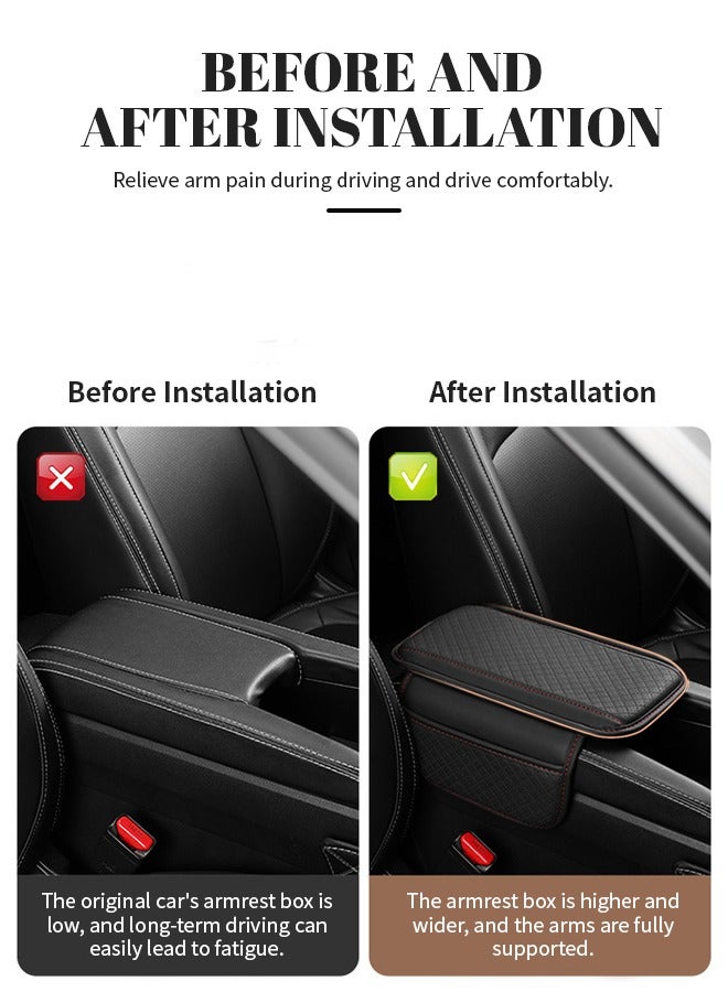 Generic Universal Car Armrest Pad With Storage Pocket Leather Center Console Box Protection Cover Increase Pad Car Antifouling Anti Scratch Armrest Box Protector Cover  - Image 5
