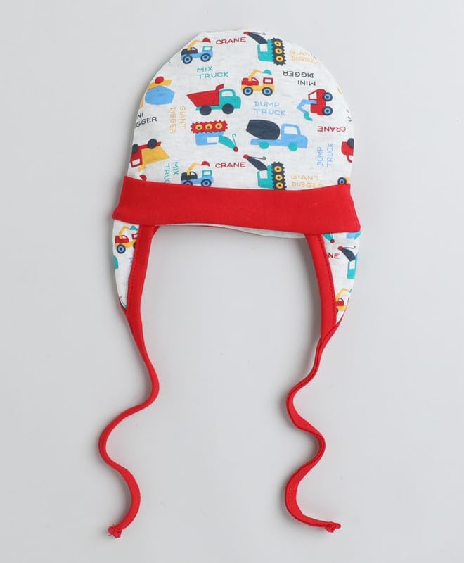 BUMZEE Red & White Baby Boys Ear Flap Tying Cap Pack of 2 Age - 3-6 Months (Peb8620C-red.wht) - Image 3