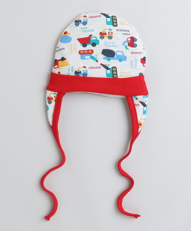 BUMZEE Red & White Baby Boys Ear Flap Tying Cap Pack of 2 Age - 3-6 Months (Peb8620C-red.wht) - Image 2