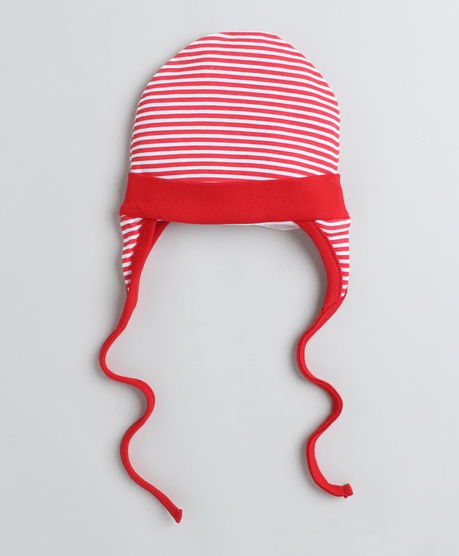 BUMZEE Red & White Baby Boys Ear Flap Tying Cap Pack of 2 Age - 3-6 Months (Peb8620C-red.wht) - Image 4