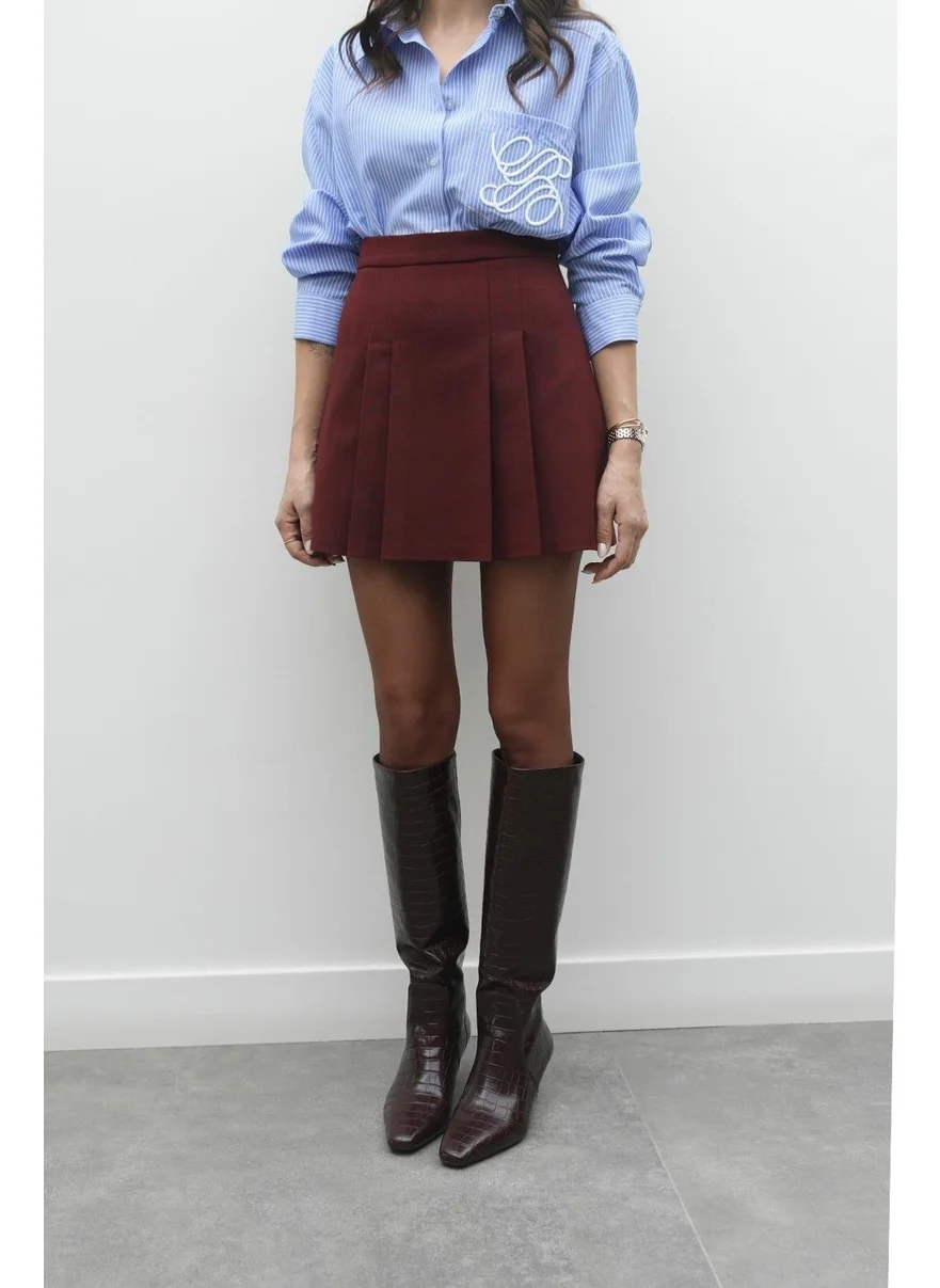 Havoş Burgundy Thick Pleated Skirt