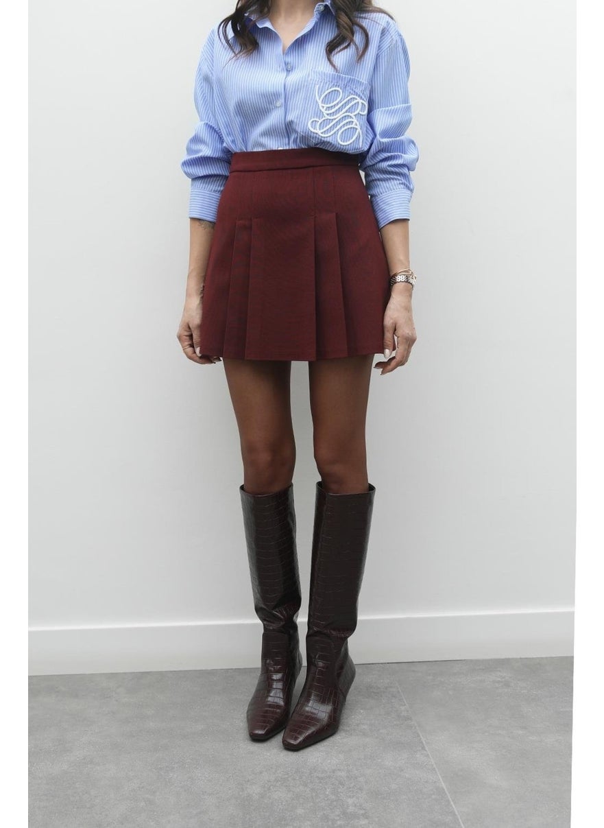 Havoş Burgundy Thick Pleated Skirt  - Image 1