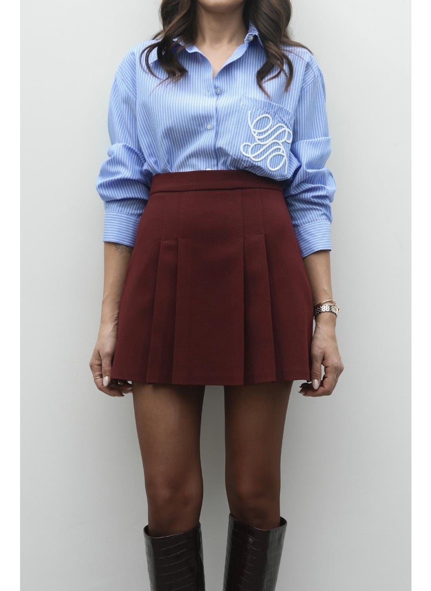 Havoş Burgundy Thick Pleated Skirt  - Image 3