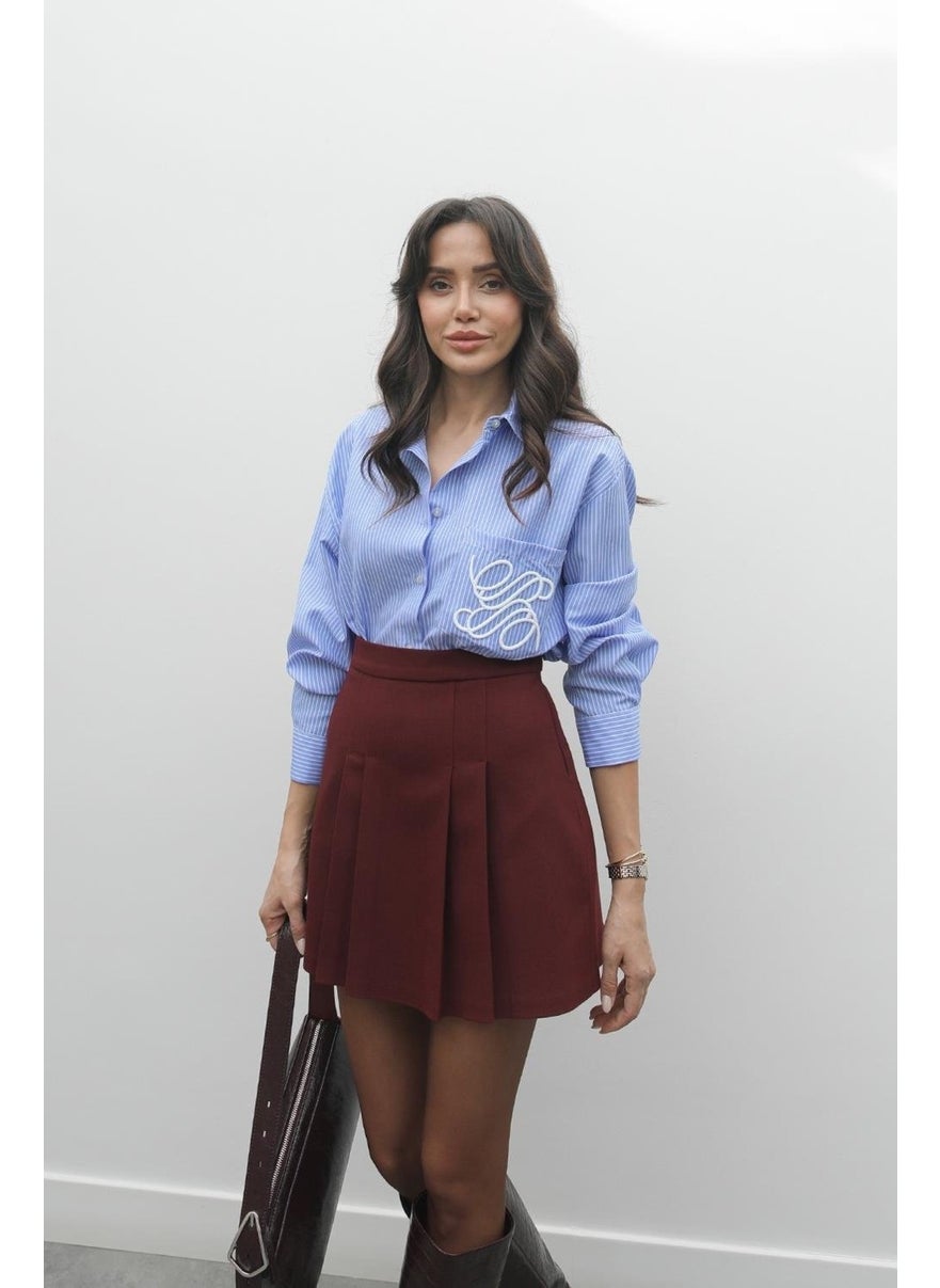Havoş Burgundy Thick Pleated Skirt  - Image 5