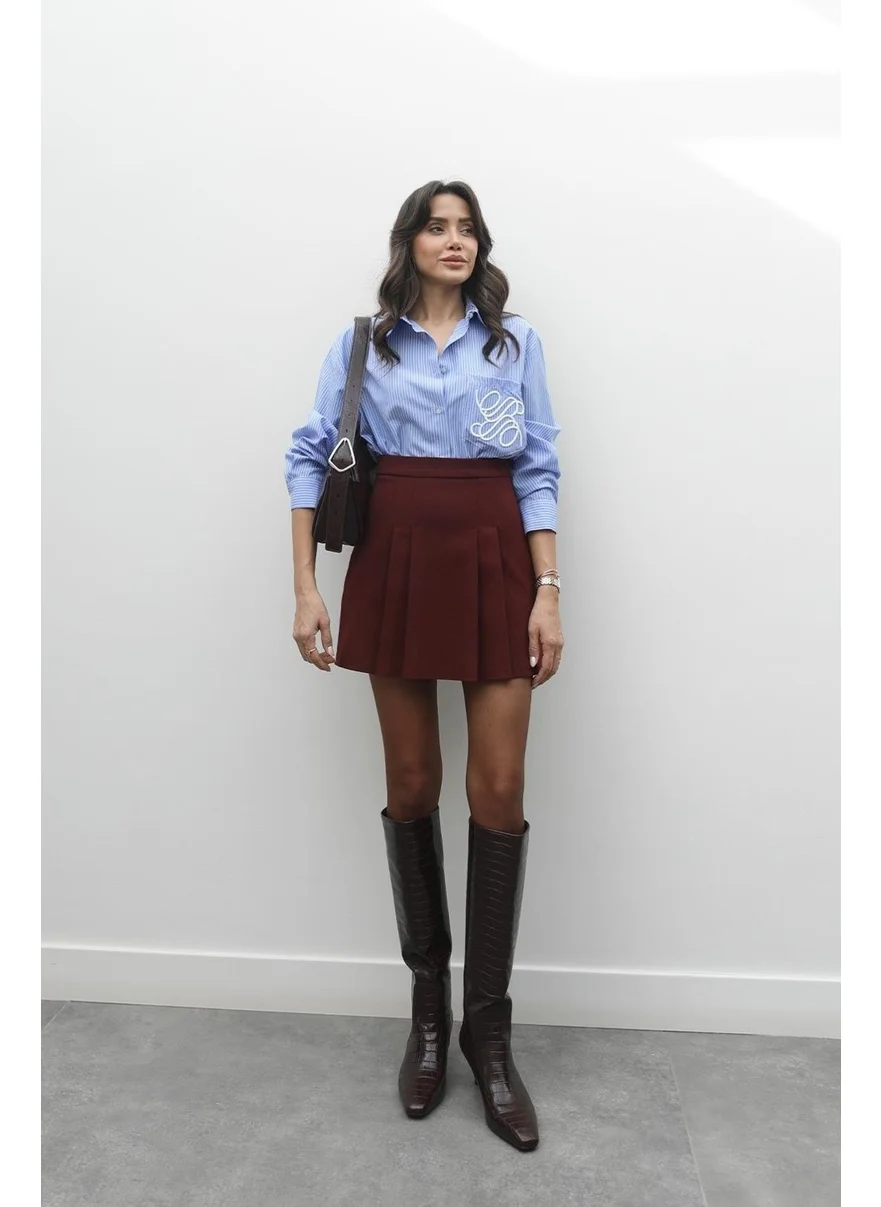 Havoş Burgundy Thick Pleated Skirt