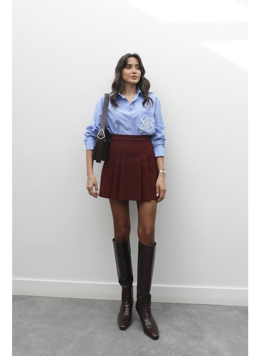 Havoş Burgundy Thick Pleated Skirt  - Image 2