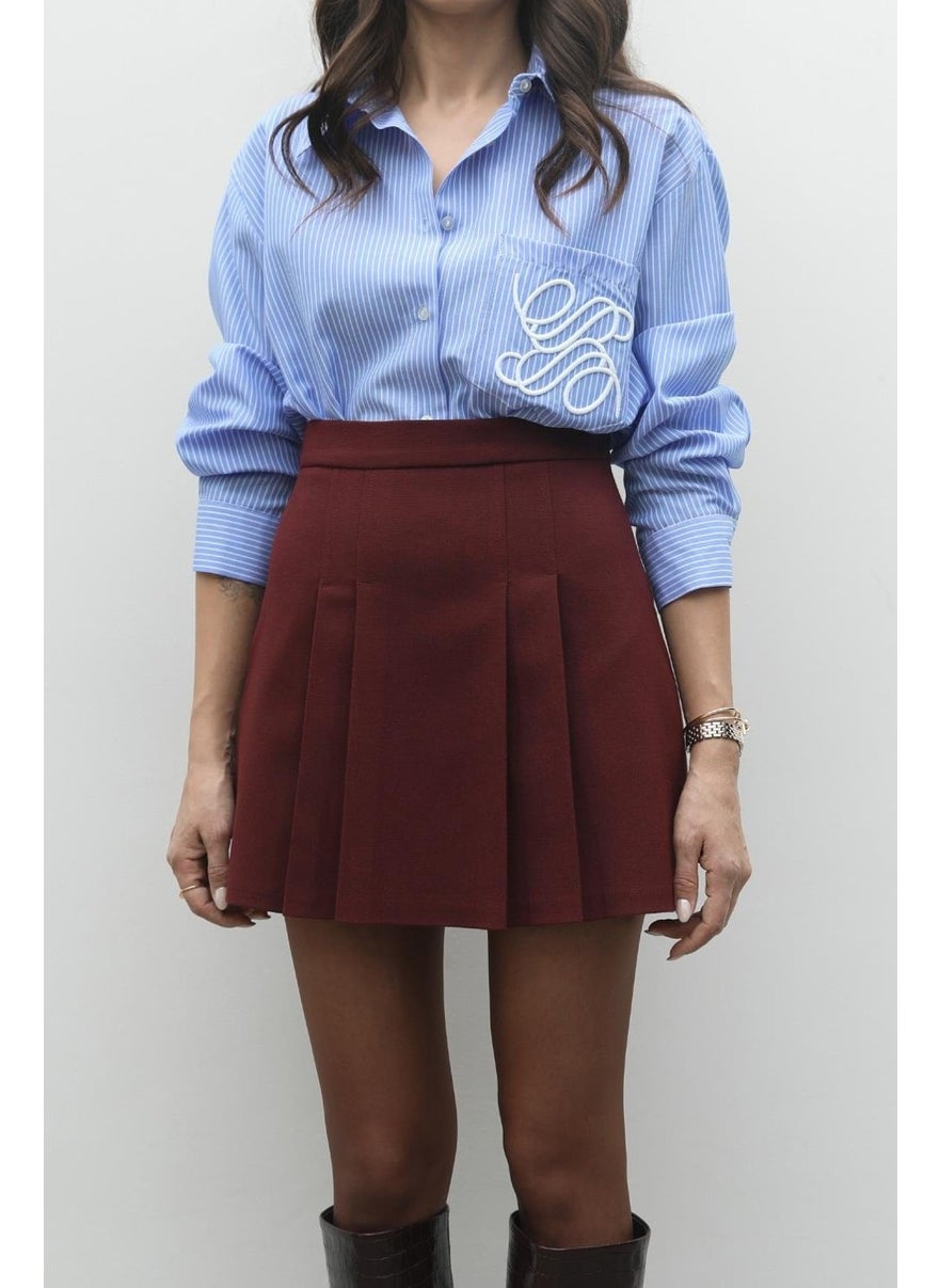 Havoş Burgundy Thick Pleated Skirt  - Image 4