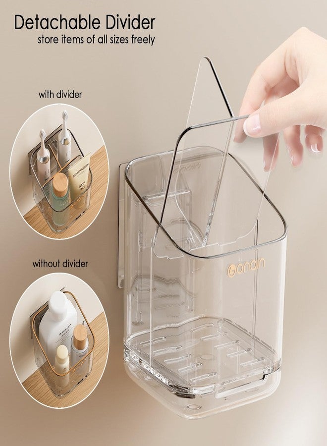 TASEVO Toothbrush Holders for Bathroom - Detachable Divided Design, Drawer Drainage Tray, Adhesive Wall-Mounted/Countertop Dual-Use, Large Capacity Organizer for Bathroom/Kitchen/Office, Easy Install (Clear) - Image 2