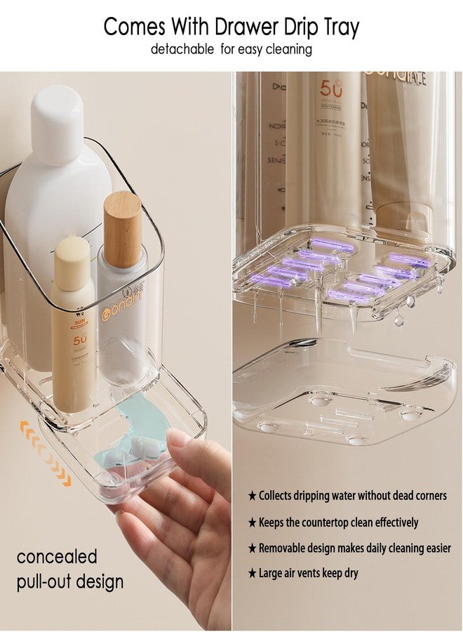 TASEVO Toothbrush Holders for Bathroom - Detachable Divided Design, Drawer Drainage Tray, Adhesive Wall-Mounted/Countertop Dual-Use, Large Capacity Organizer for Bathroom/Kitchen/Office, Easy Install (Clear) - Image 3