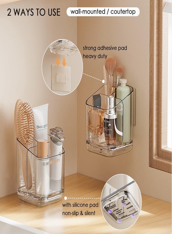 TASEVO Toothbrush Holders for Bathroom - Detachable Divided Design, Drawer Drainage Tray, Adhesive Wall-Mounted/Countertop Dual-Use, Large Capacity Organizer for Bathroom/Kitchen/Office, Easy Install (Clear) - Image 4