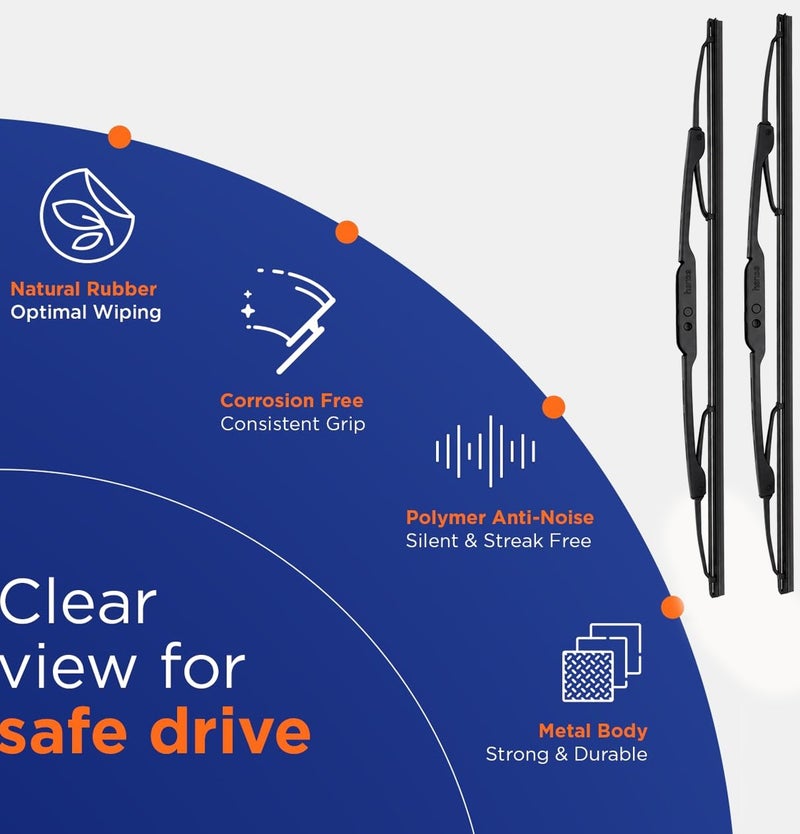 HANZA 14 Inch Universal Car Windshield Wiper Blade Set for Clear Visibility, Streak-Free Cleaning, Smooth Rain Wiping, Front Windshield Replacement, Natural Rubber Wiper Blades, Metal Frame, All Weather Automotive Windshield Wiper for Cars Erpc WP 10046 - Image 3