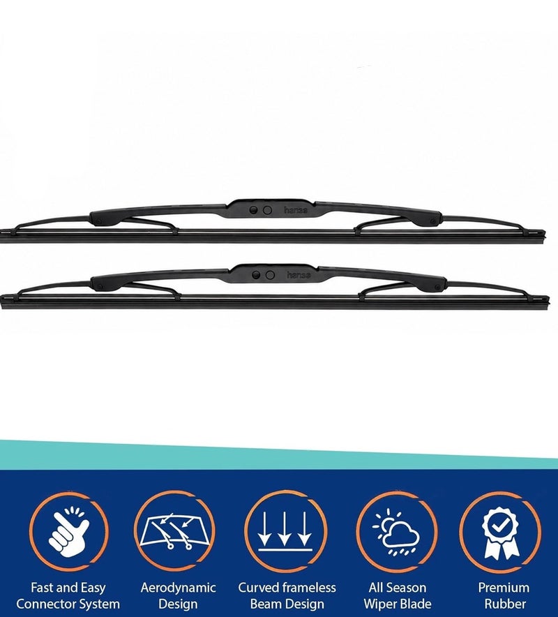 HANZA 14 Inch Universal Car Windshield Wiper Blade Set for Clear Visibility, Streak-Free Cleaning, Smooth Rain Wiping, Front Windshield Replacement, Natural Rubber Wiper Blades, Metal Frame, All Weather Automotive Windshield Wiper for Cars Erpc WP 10046 - Image 4