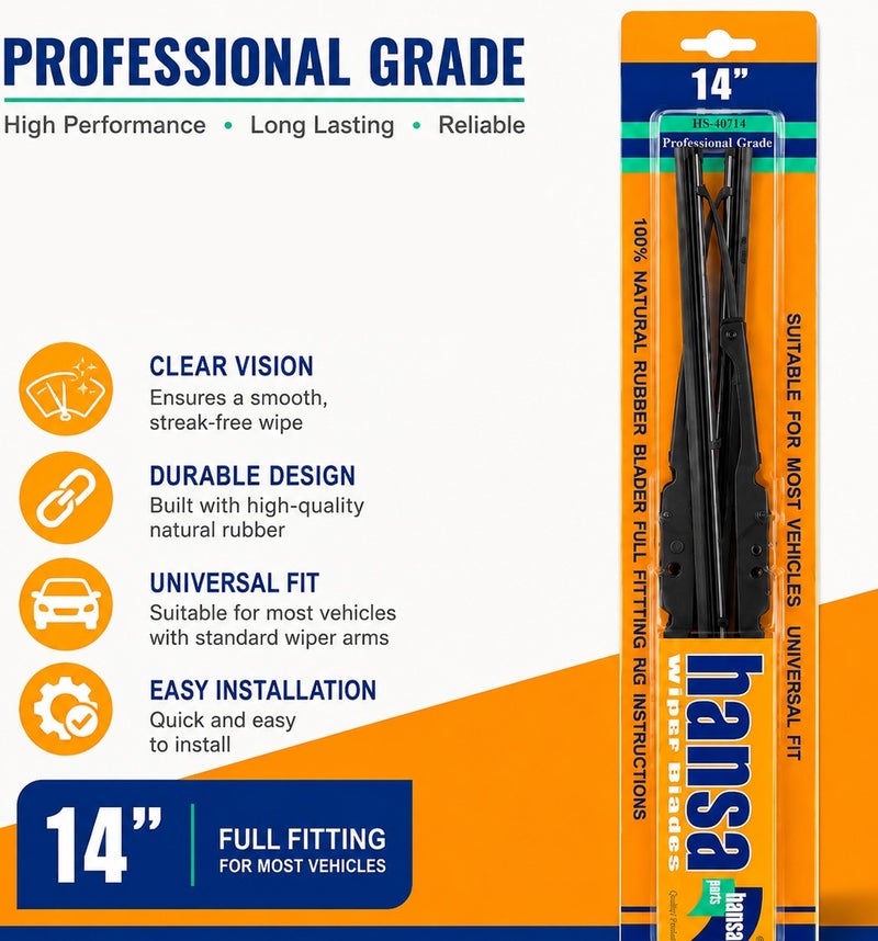 HANZA 14 Inch Universal Car Windshield Wiper Blade Set for Clear Visibility, Streak-Free Cleaning, Smooth Rain Wiping, Front Windshield Replacement, Natural Rubber Wiper Blades, Metal Frame, All Weather Automotive Windshield Wiper for Cars Erpc WP 10046 - Image 5